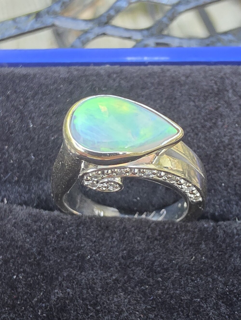 *Item Unavailable For Purchase* 14kt White Gold Ethiopian Opal & Diamond Ring - Picture 4 of 16
